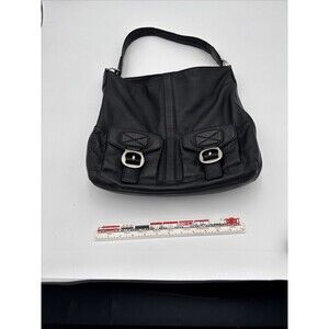 Michael Kors black pebble leather shoulder bag with silver hardware